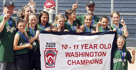 The 10-11 Redmond Little League All-Star softball team recently won a state championship at Everest Park in Kirkland. Front row
