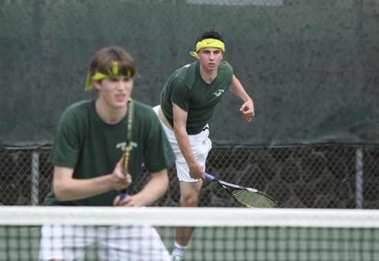 The doubles team of Jake Imam (rear) and Jamie Meyer placed second at the state 1B/2B/1A tennis tournament in Yakima last weekend