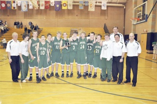 The Bear Creek boys’ basketball won a second straight Sea-Tac 2B title on Monday. From left: Assistant Coach Scott Nelson