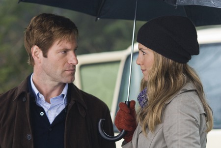 Aaron Eckhart and Jennifer Aniston are the stars of 'Love Happens.' The film follows a self-help author who arrives in Seattle to teach a sold-out seminar and then unexpectedly meets the one person who might finally be able to help him help himself.