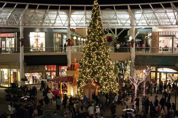 People gather at Redmond Town Center for a previous Redmond Lights festival.
