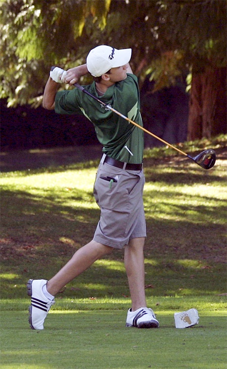 Redmond High junior Charlie Mroz earned his third-consecutive berth to the 4A state golf tournament this May by parring the par-4 fourth hole at Snohomish Golf Course in a five-way playoff on Wednesday afternoon at the Kingco District 2 Tournament. Mroz shot a team-best 81-77-158 in wet and windy conditions.