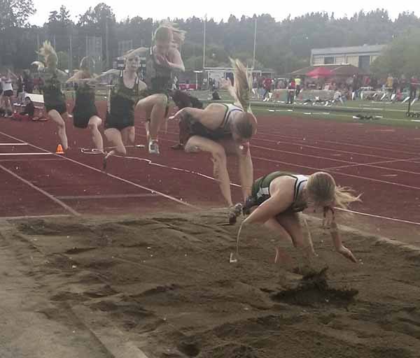 Katrina Nielsen triple jumps at last week's 4A Kingco track and field championships. An app produced the jump's progression.