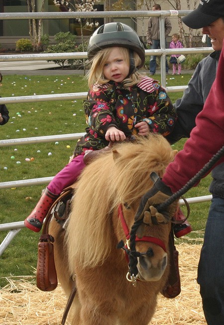 Three-year-old Avery Evans rides Dakota