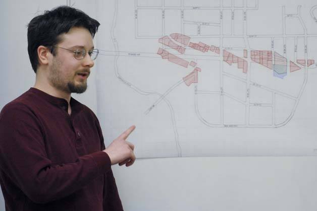 Stephen Oliver presents his project about solving Redmond’s traffic problems during the “Theory of Urban Design and Planning” class at Lake Washington Technical College in Kirkland on Wednesday.