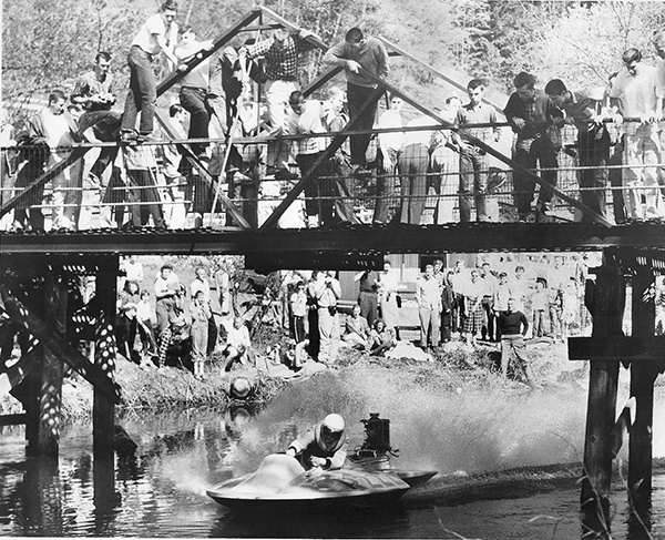 A scene from the old boat races along the Sammamish River Slough.