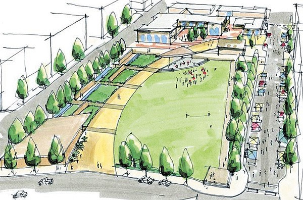 This is an artist's rendering of what the Redmond Downtown Park could look like. The master planning process