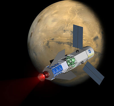 A concept image of a spacecraft powered by a fusion-driven rocket. In this image