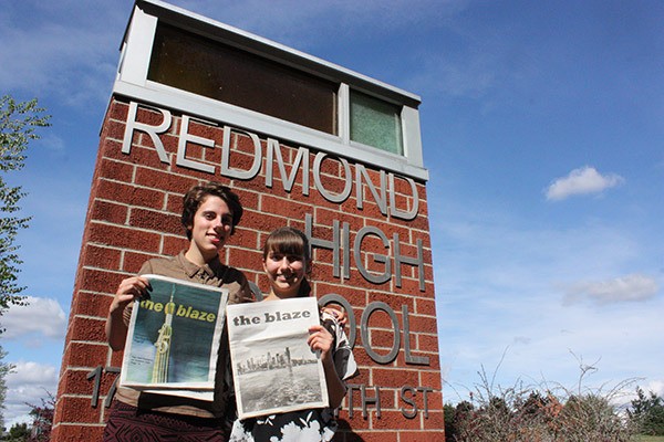 Maddy Bennett (left) and Claire Petty with issues of The Blaze.