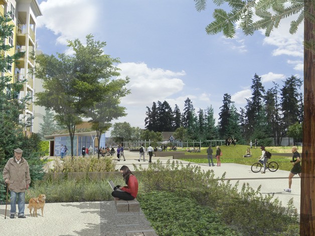 This is a conceptional drawing of a potential landing — or gathering space — to be built in the downtown sector of the Redmond Central Connector by 2016.