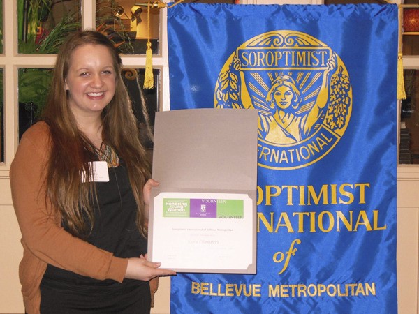 Kara Chambers received the Violet Richardson Award from Soroptimist International of Bellevue Metropolitan for her work with Invisible Children.