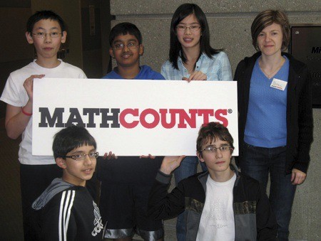 A team from Redmond Junior High School won third place in the Washington state MATHCOUNTS competition at the Microsoft Conference Center in Redmond on March 20. In the back row