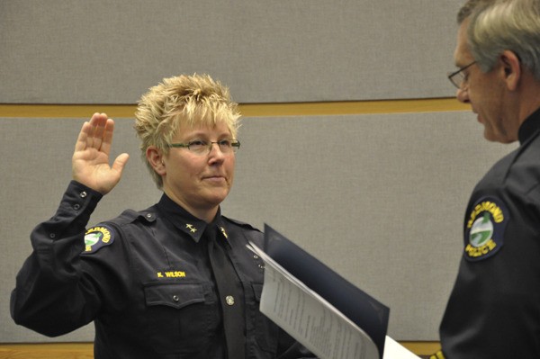 Kristi Wilson was offically promoted from commander to assistant chief at a ceremony Tuesday at police headquarters
