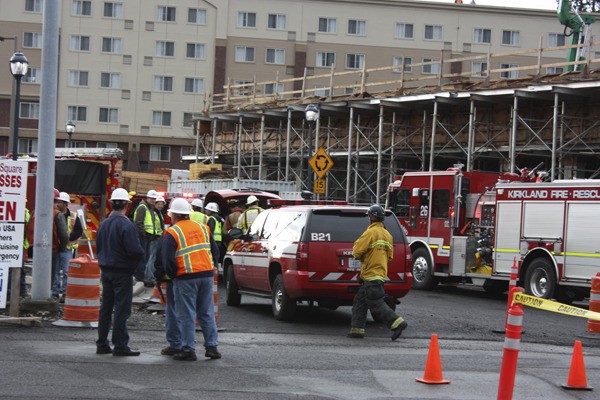 Shoring collapsed at a construction site in downtown. First responders from Redmond