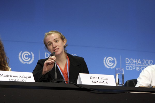 Redmond High School graduate Kate Catlin speaks at the 18th United Nations Framework Convention on Climate Change in Doha