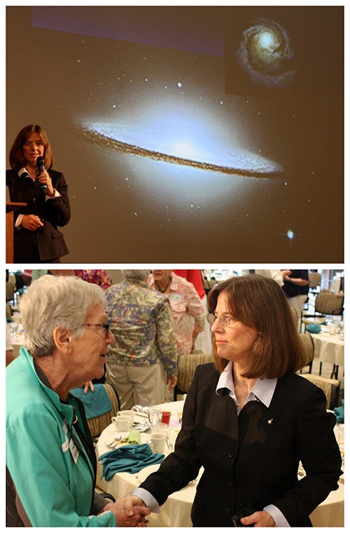 Former NASA astronaut Dr. Bonnie J. Dunbar discusses the United States space program and her five space-shuttle flights Friday morning at the Emerald Heights retirement community volunteer breakfast in Redmond.    Bottom