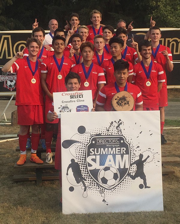 The Redmond-area Crossfire Select U18 Cline soccer team was crowned champion of the Platinum Division in the 2015 Directors Mortgage Summer Slam tournament in Vancouver