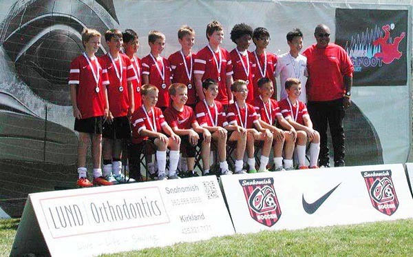 The Redmond-based Crossfire Perry B01 soccer team were champions of its division at the Bigfoot Tournament Aug. 13-16 in Snohomish.