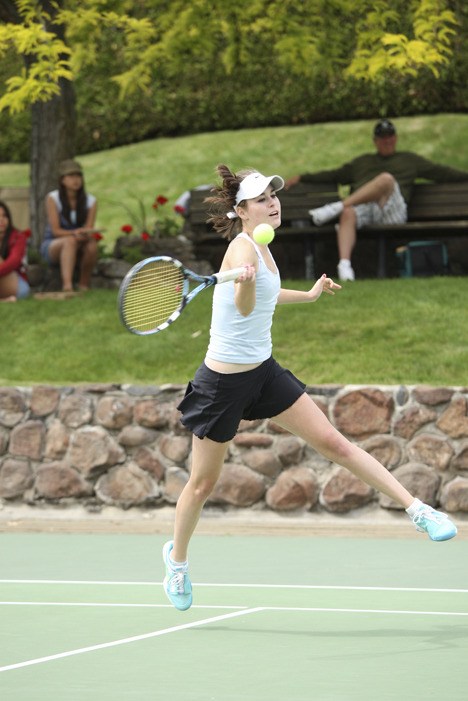 Overlake School sophomore Lana Robins makes a return at the 1B/2B/1A state tennis championships in Yakima last weekend. Robins plowed through the field