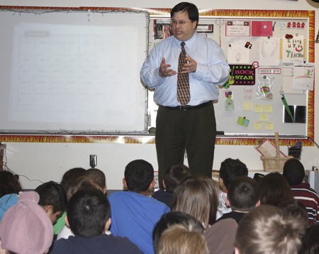 Redmond Mayor John Marchione talks to second-grade students at Redmond Elementary Tuesday afternoon