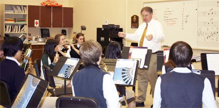 Scott Higbee directs the Upper School Band at The Bear Creek School in Redmond