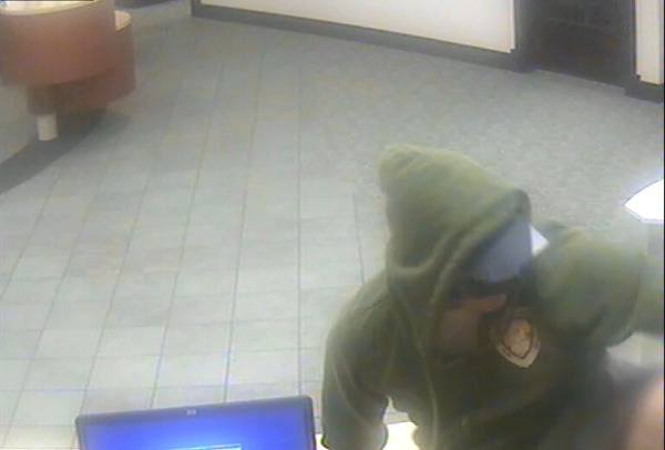 The suspect in Wednesday afternoon's armed robbery at First Citizen Bank in downtown Redmond on surveillance footage.