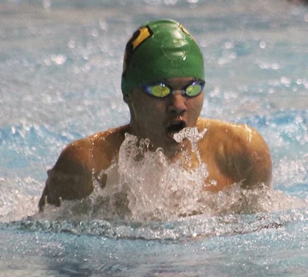 Redmond High’s Ivan Graham competes in the 100-yard breaststroke during the 4A swim and dive championships on Feb. 20 at King County Aquatic Center in Federal Way. Graham placed third in the 100-yard butterfly (51.02) and fourth in the 100 breast (57.42).