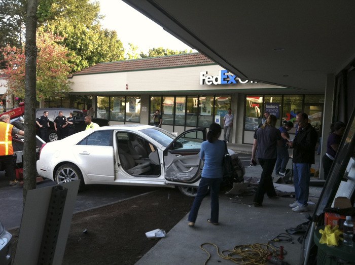 The late model Cadillac CTS that crashed into SunShine Foot Spa last Thursday was pulled out of the business last Friday. The car