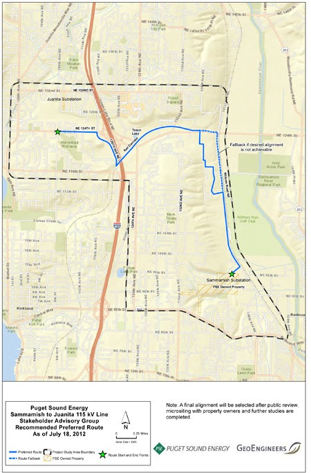 A stakeholder advisory group has recommended a route to Puget Sound Energy for the utility's new Sammamish-Juanita 115kV Transmission Line.