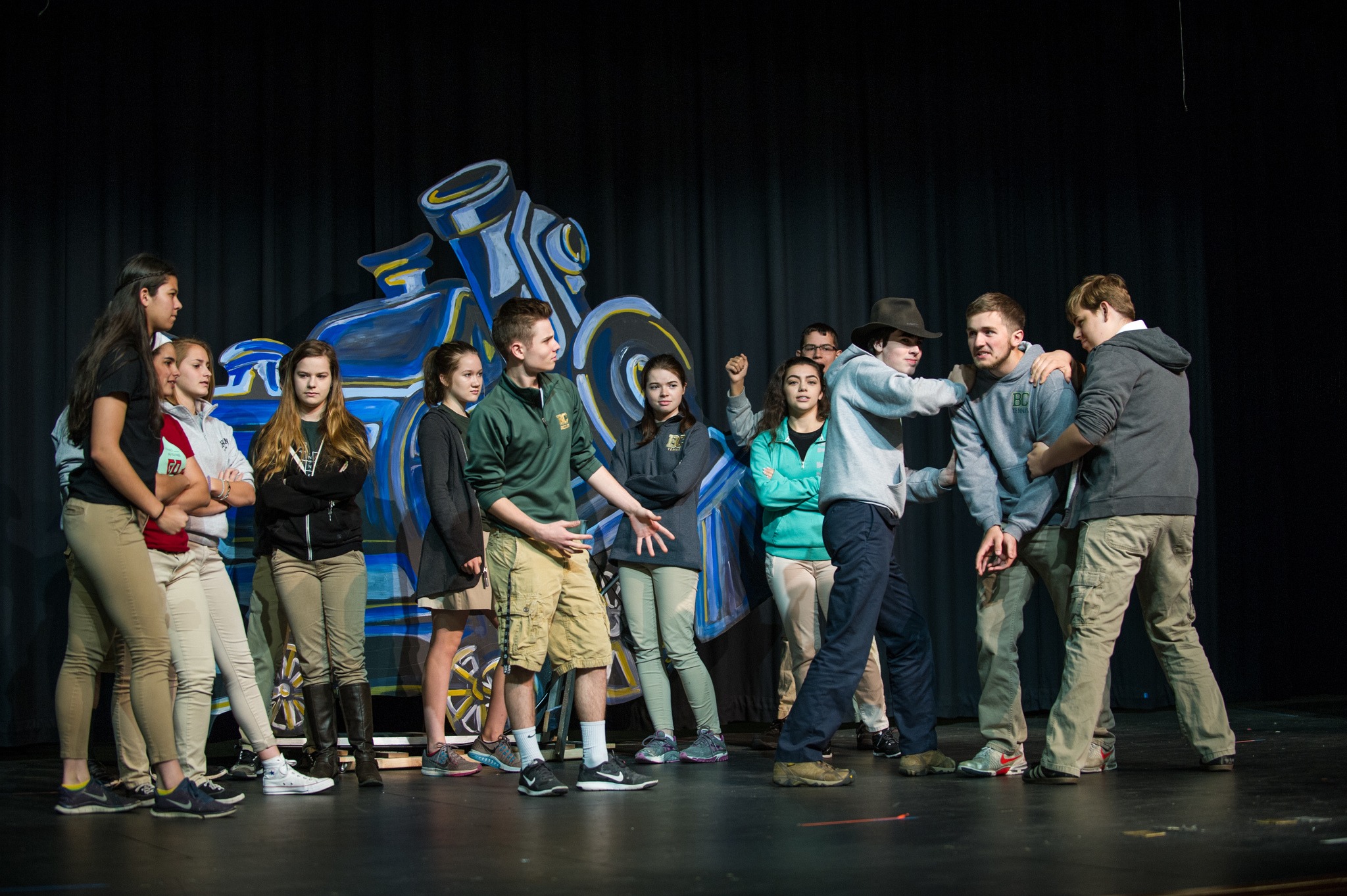 Bear Creek students rehearse for the upcoming production of “Silverthorne.”
