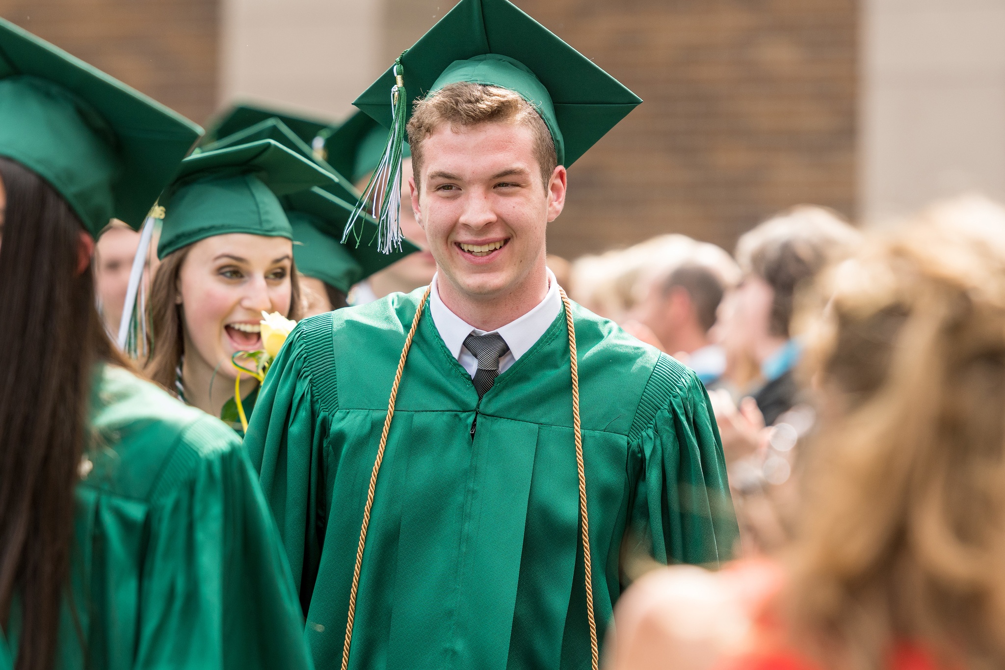 Bear Creek graduates Micah Tardy and Tara Leuenberger let their emotions flow at commencement. Courtesy of Brent Ethington