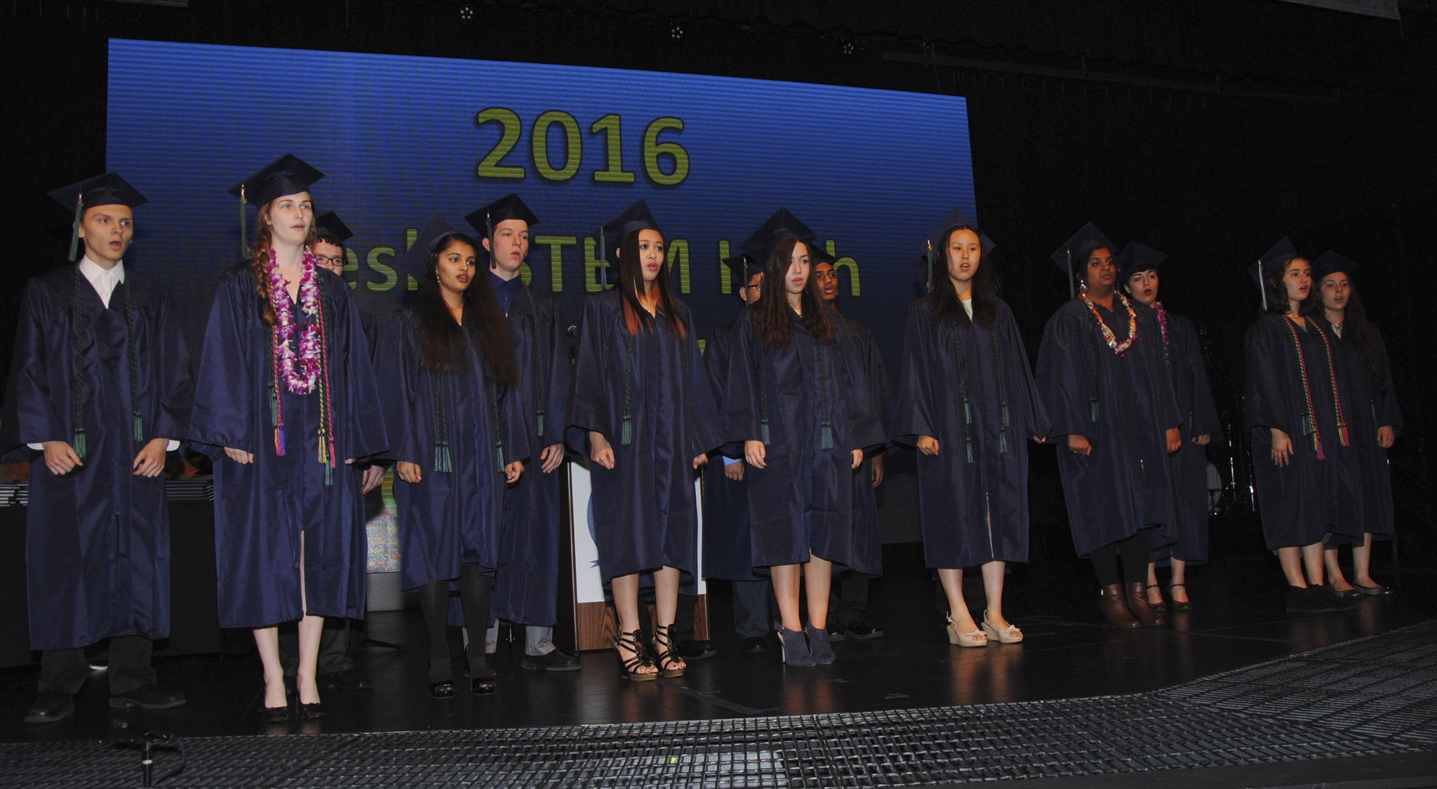 Tesla STEM High School graduates take the stage during their commencement. Courtesy of gradimages.com
