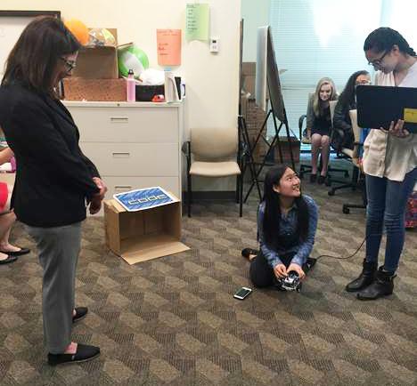 Girls Who Code students show Congresswoman Suzan DelBene how they programmed a robot to dance. Courtesy photo