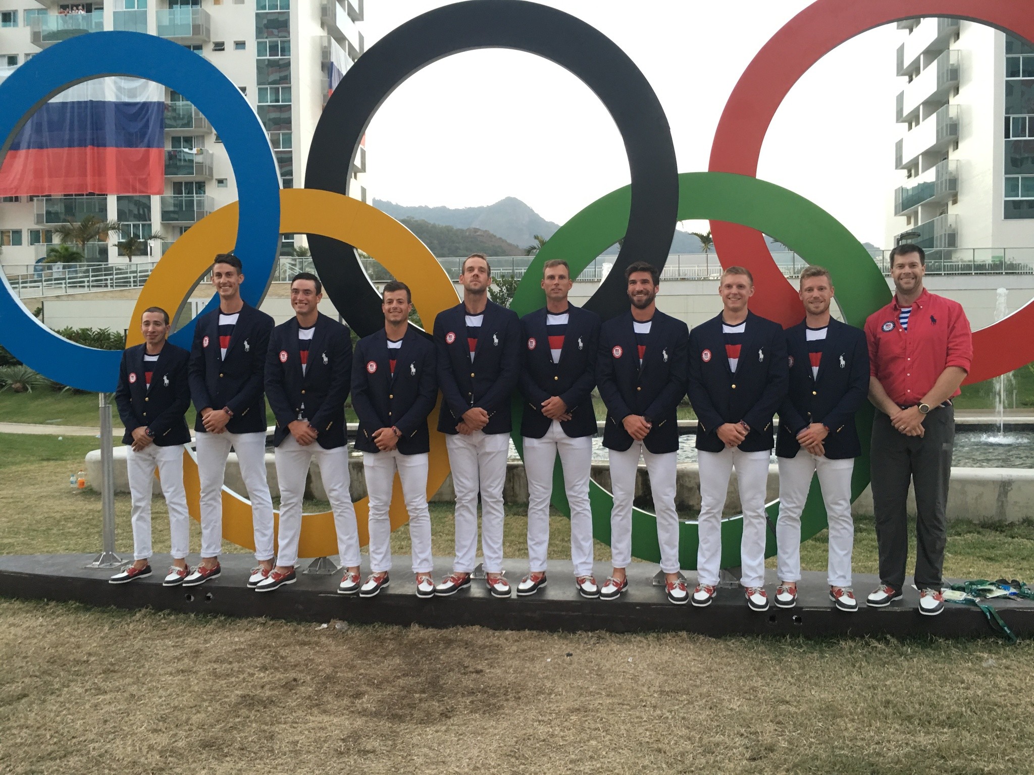 The United States men’s 8 rowing team in Rio. Redmond’s Rob Munn is third from left and Kirkland’s Hans Struzyna is third from right. Courtesy photo