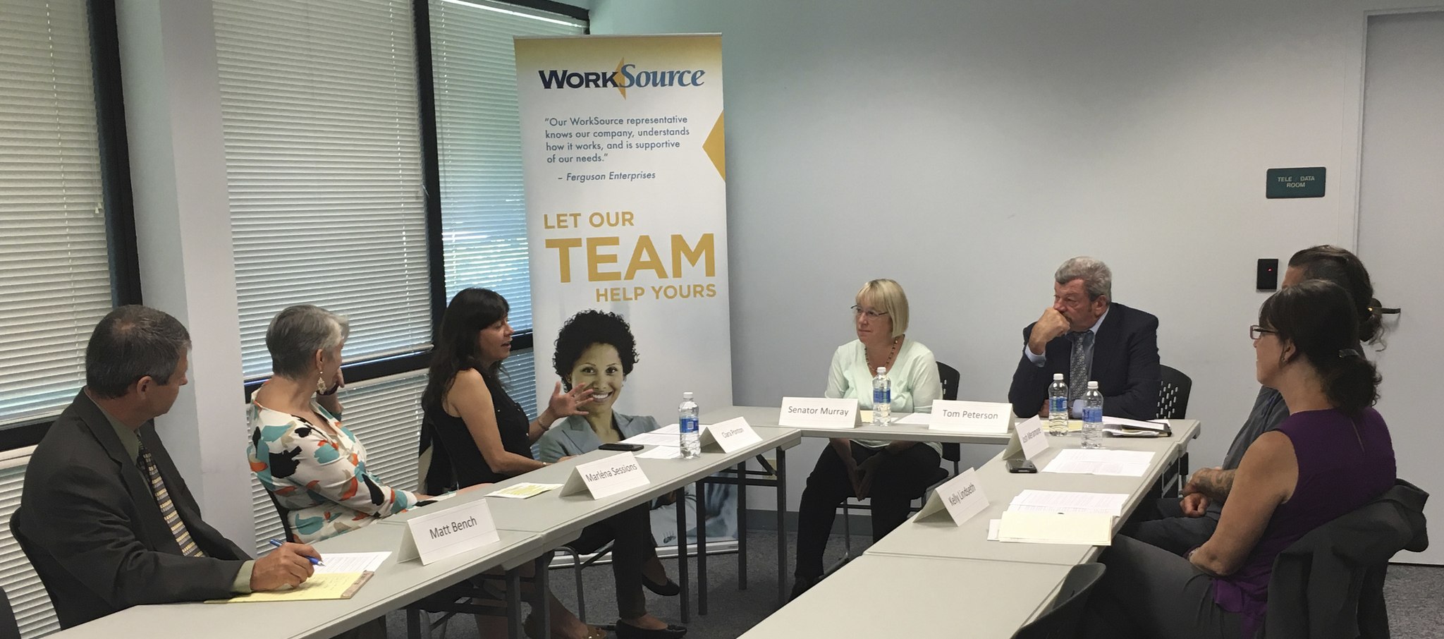 Sen. Patty Murray (front) discusses job-training programs on Aug. 18 at the Redmond WorkSource Center. Courtesy photo