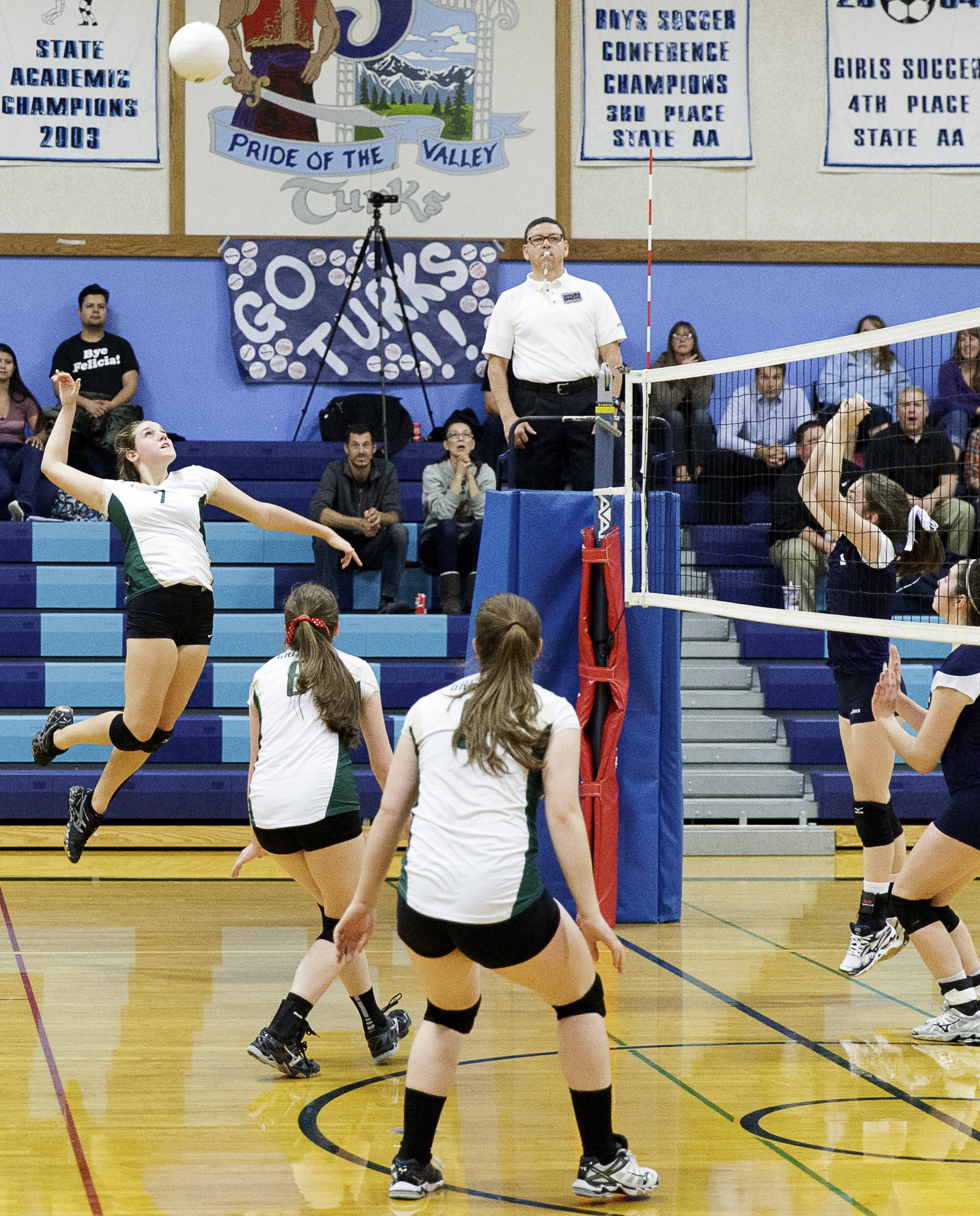 Bear Creek’s Camille Decker goes up for a kill against Sultan. Courtesy of Howard Campbell