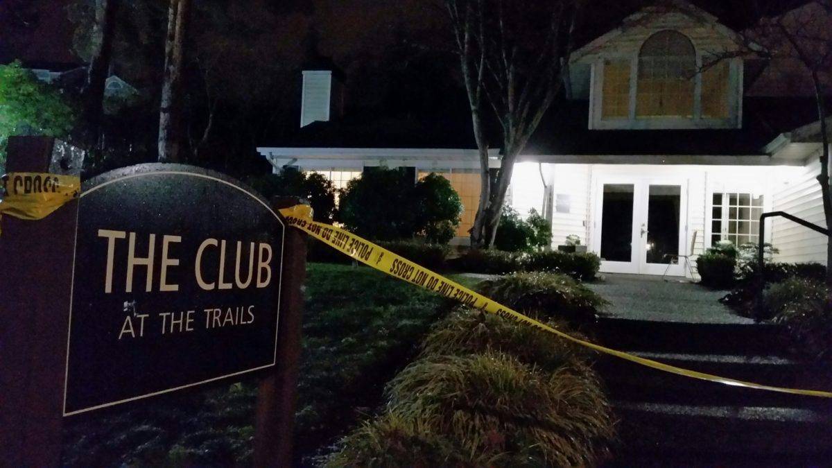 Police tape surrounds part of The Club at the Trails of Redmond, where a fatal shooting took place on Jan. 1. Courtesy of the Redmond Police Department