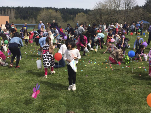 Easter-egg hunters search for treats on the hill at the Washington Cathedral in Redmond on Sunday. Courtesy photo