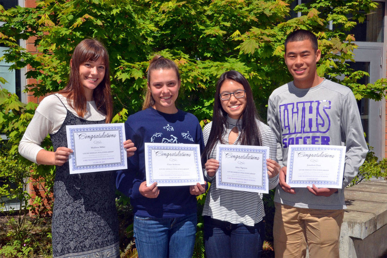 Lake Washington High School Sheeley Scholarship winners, from left Madison Miller, Clara Andrews, Alina Nguyen and Jonathon Chau. Courtesy photo