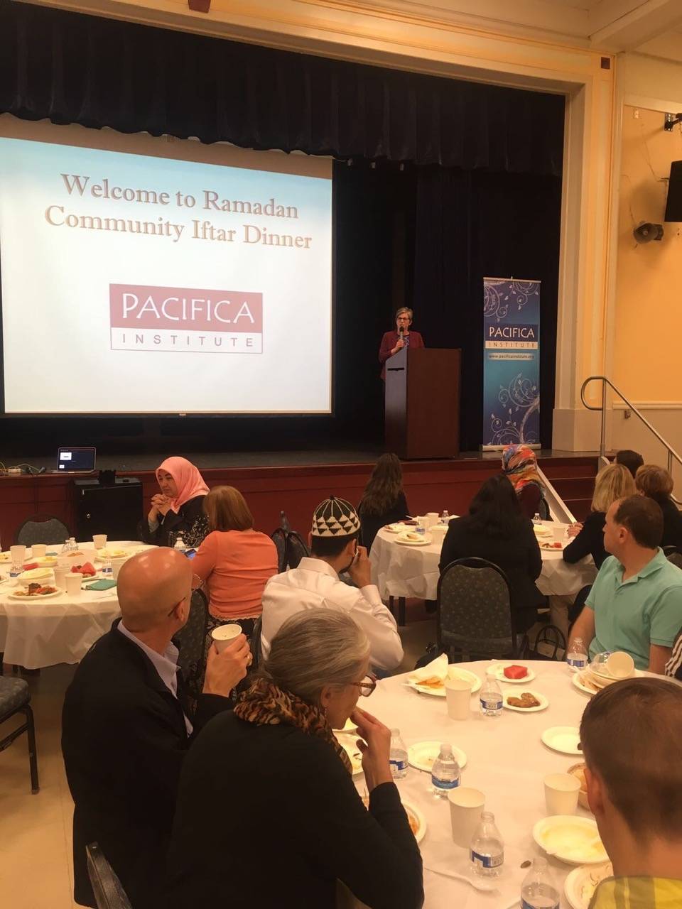 Rev. Lara Bolger from the Redmond United Methodist Church speaks at the interfaith Ramadan Iftar dinner. Courtesy photo