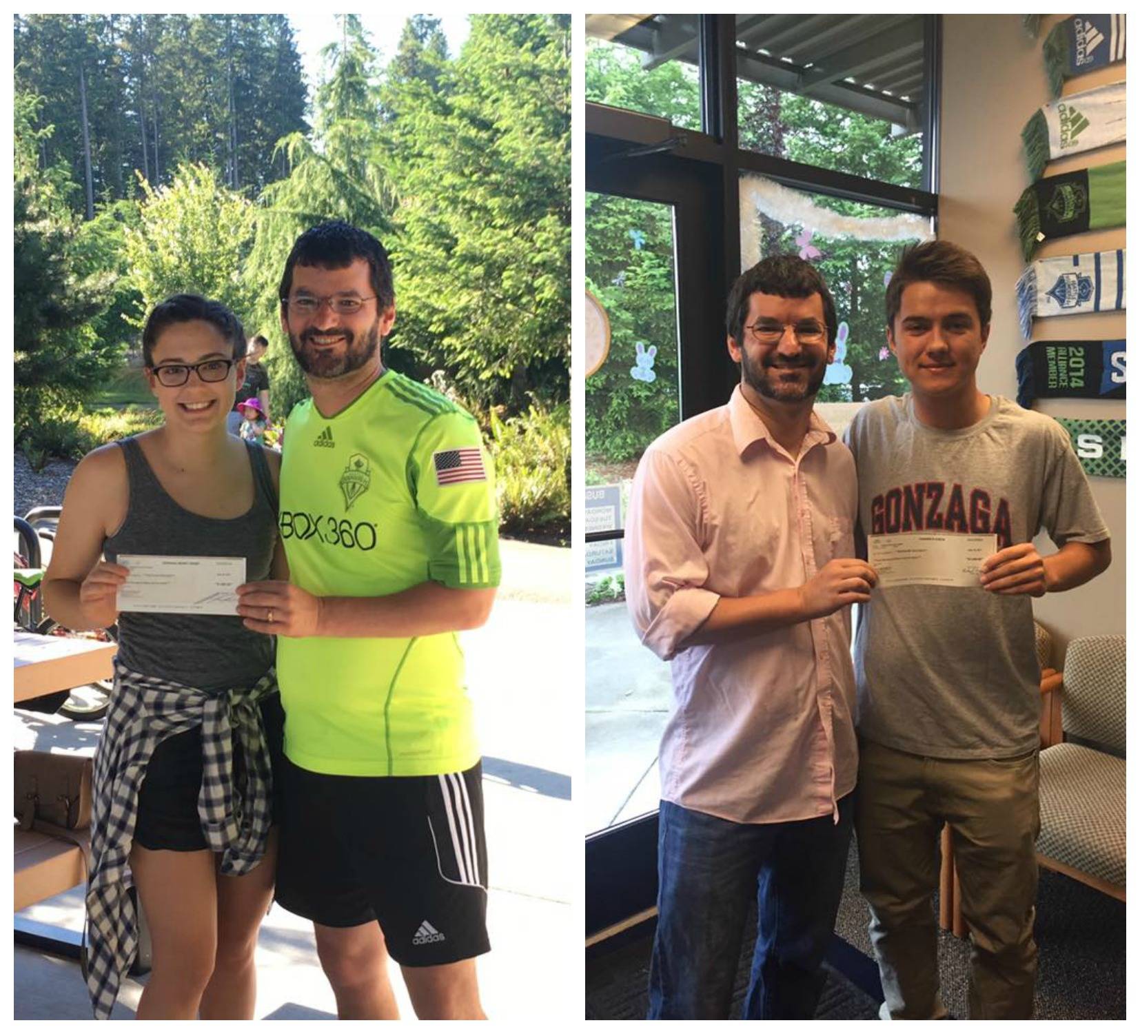 Redmond Ridge Soccer Academy’s John Towers with scholarship recipients Meghan Rodger and Benio Olewski. Courtesy photos