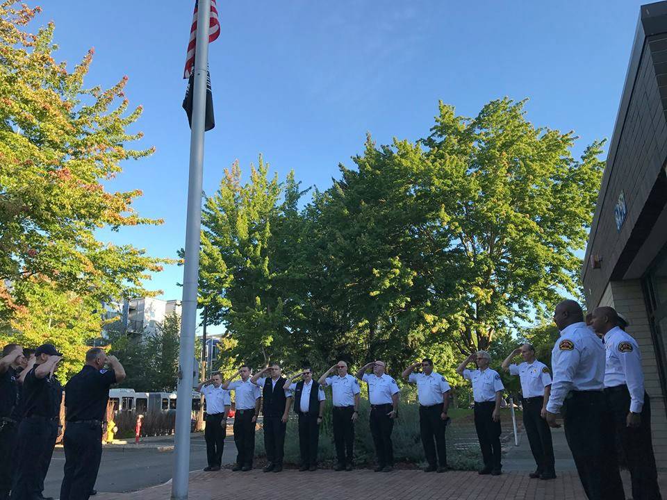 Redmond firefighters at Station 11 took time out on Monday to remember those who lost their lives during the events that took place on Sept. 11, 2001. Almost 3,000 people lost their lives, which included 343 firefighters and paramedics, 23 New York City police officers and 37 Port Authority officers. Members from the Redmond Fire Department were on the urban search and rescue team that responded and worked on site for weeks looking for survivors. Courtesy of Michael Hilley of the Redmond Fire Department