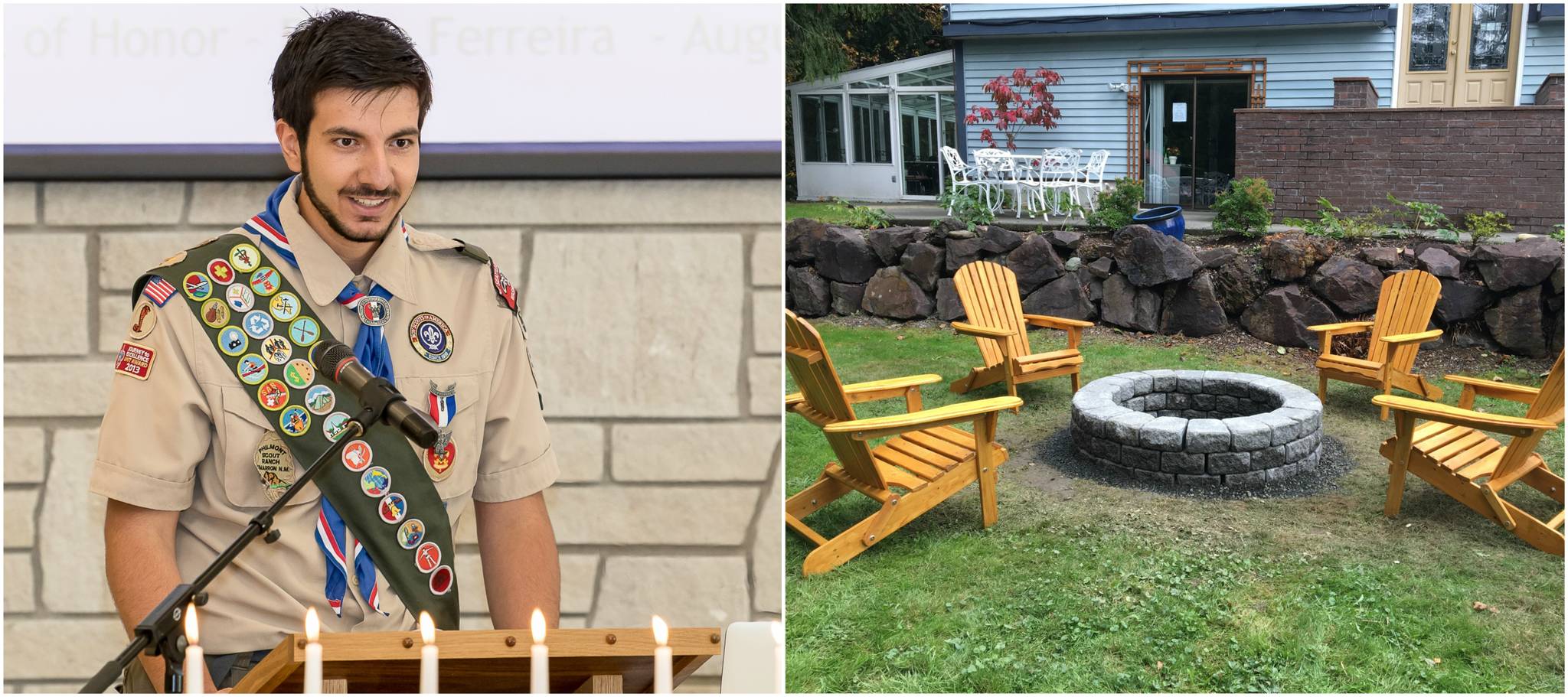 Bear Creek senior Philip Ferreira recently celebrated his Eagle Scout Court of Honor at St. Thomas Episcopal Church in Medina. He is a member of Boy Scouts of America Troop 575, which meets at Timberlake Christian Church in Redmond. For his Eagle Service Project, he organized and led troop members in building a fire pit and four Adirondack chairs for Acres of Diamonds, a transitional home for women and children in Duvall. Courtesy photos