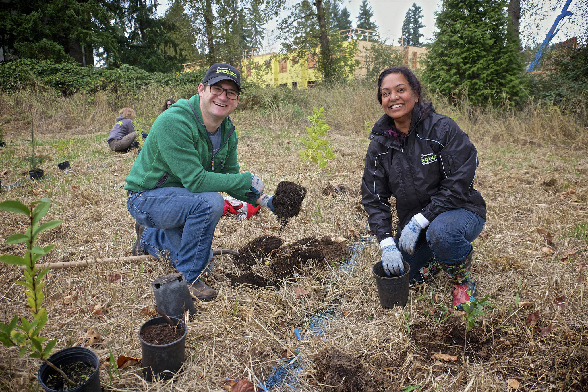 Volunteers help plant trees at Marymoor Park on Oct. 10. Courtesy of King County Parks | Eli Brownell