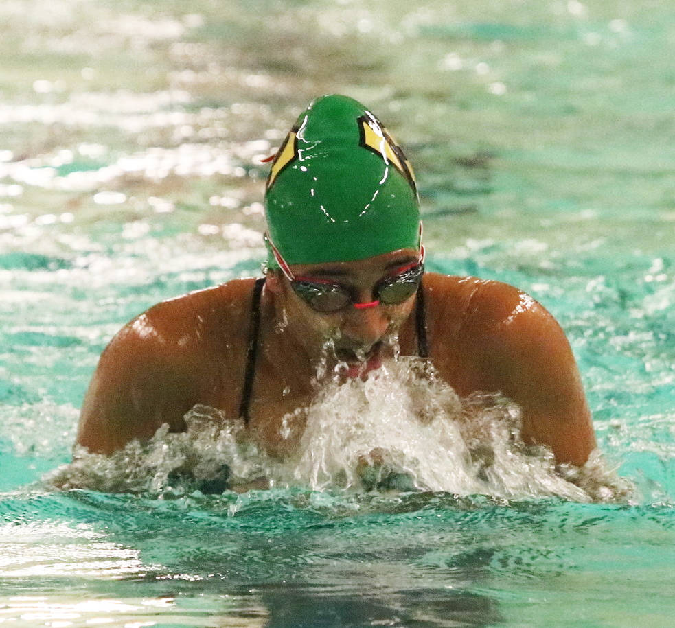 Redmond’s Anamika Nanda swims to victory in the 100-yard breaststroke. Andy Nystrom/Redmond Reporter