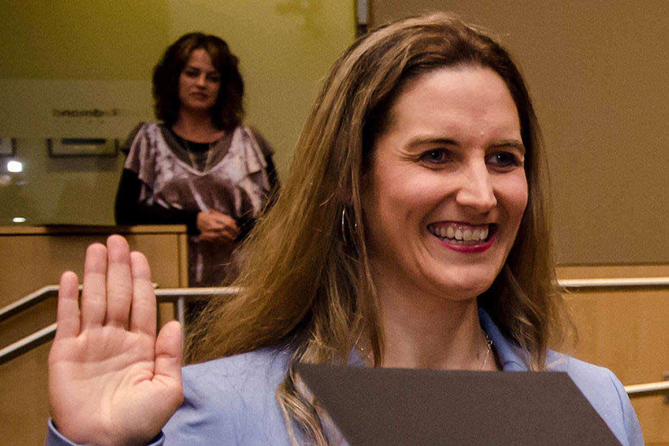 Jeralee Anderson being sworn in. Contributed by the City of Redmond