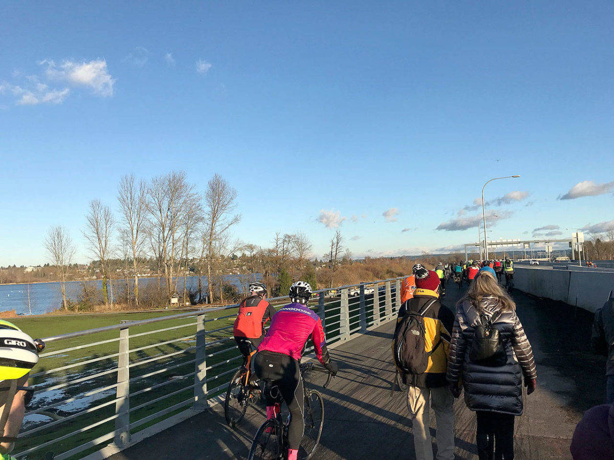 The miles-long State Route 520 bicycle and pedestrian trail across Lake Washington is now open. Photo courtesy of WSDOT