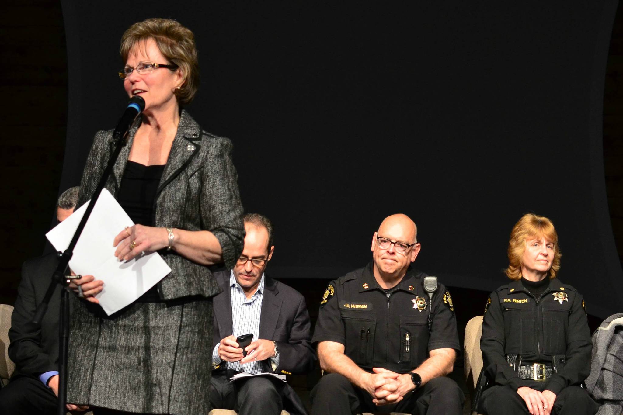 King County Councilmember Kathy Lambert leads the discussion at an informational opioid event on April 9. Photo by Josh Kelety