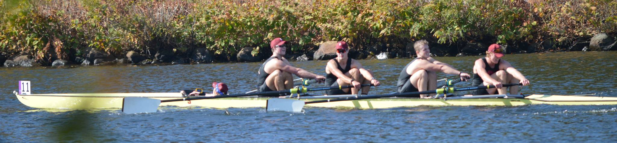 Stanford University’s varsity four boat finished eighth at the Head of the Charles regatta in Boston last October. Left to right in the boat, coxswain Sarah Taylor, John Spencer, Will Spencer, John Coffey and Bart Scherpcier. Photo courtesy of Steve Buckley