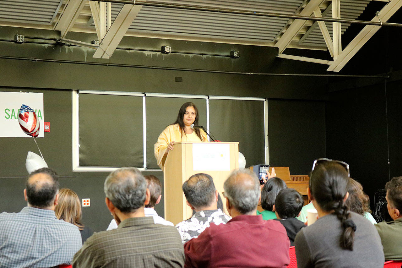 Manka Dhingra, a Washington State Senator with the 45th legislative district, spoke to the audience about the struggles that ethnically diverse communities face and what needs to be done moving forward. Hanson Lee/staff photo.